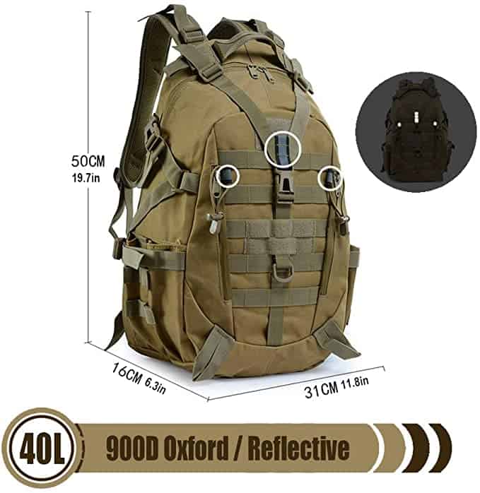 LHI Tactical Backpack 900D with Reflector 40L for Daily Use Outdoor Activities 1