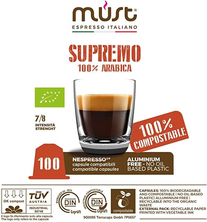 Supremo Blend - 100% Biodegradable Organic Certified Nespresso Compatible