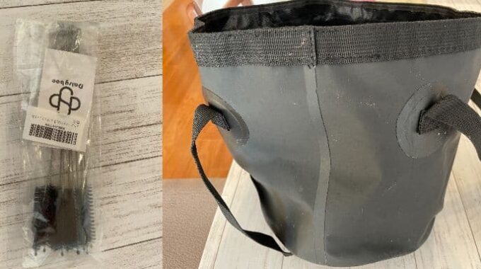 浴室換気扇掃除用ストローブラシと折り畳みバケツ