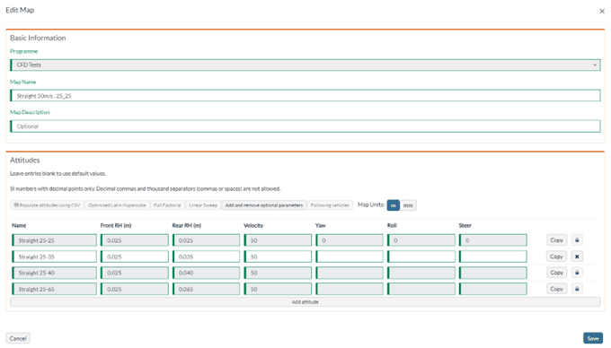 After baseline creation, different attitudes run by modifying parameters from map tab.