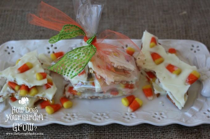 Candy Corn Bark on Tray