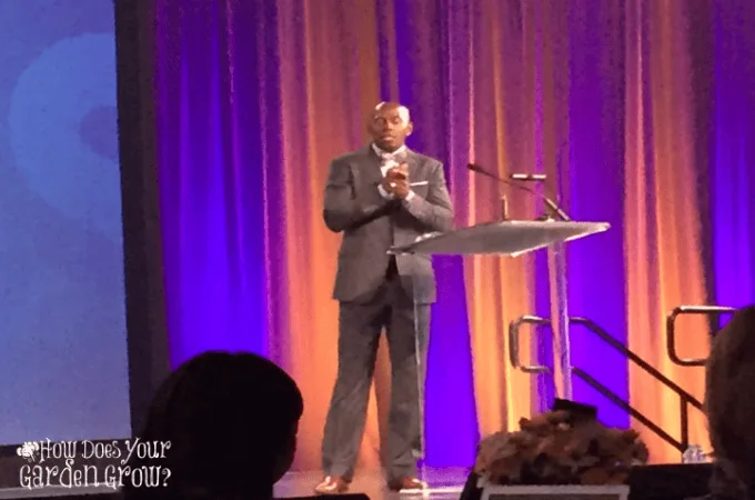 Donald Driver, former NFL Wide Receiver, addresses attendees of the 2015 Disney Social Media Moms Celebration.