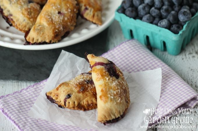 Blueberry Hand Pies are a delicious mini-pie dessert made with fresh blueberries. This easy recipe is the perfect snack. | www.thefarmgirlgabs.com