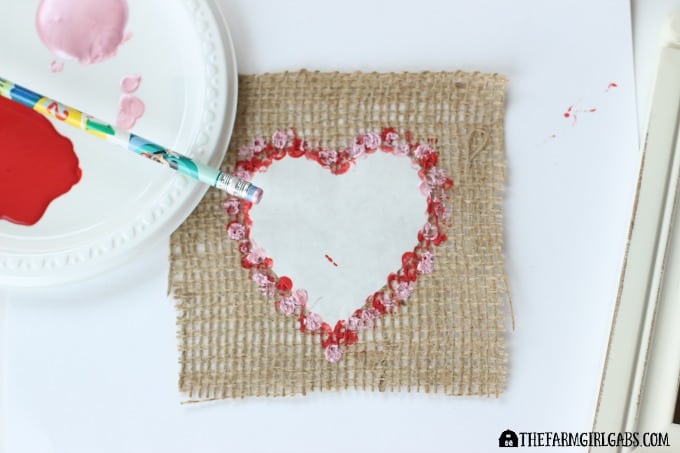 Stamped Burlap Heart Art - Step 1