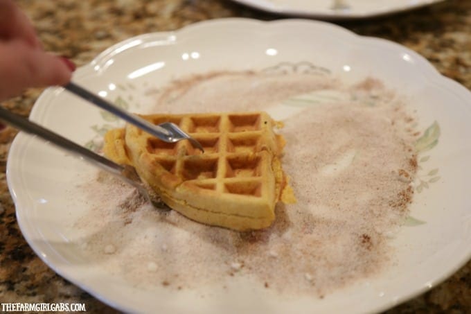 Start your morning with these delicious Cinnamon Sugar Pumpkin Waffles. This breakfast recipe is so simple to make!