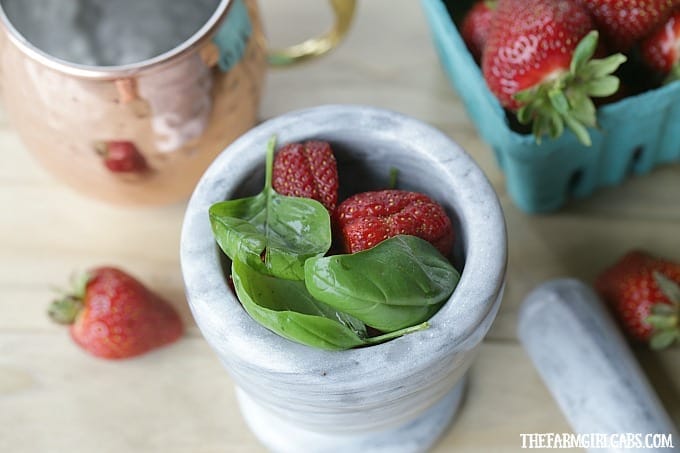 Toast the height of strawberry season with this refreshing Strawberry Basil Moscow Mule.