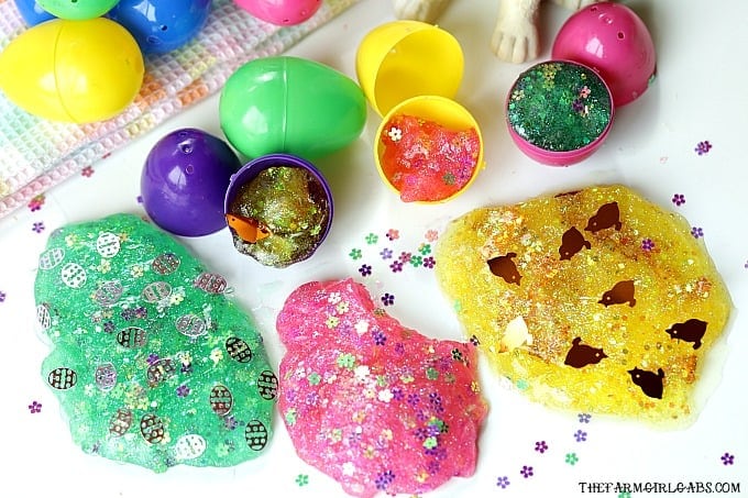 Hippity Hoppity, the kids will go crazy for these fun Easter Egg Glitter Slime Party Favors! Make a batch of this slime for your Easter Celebration.