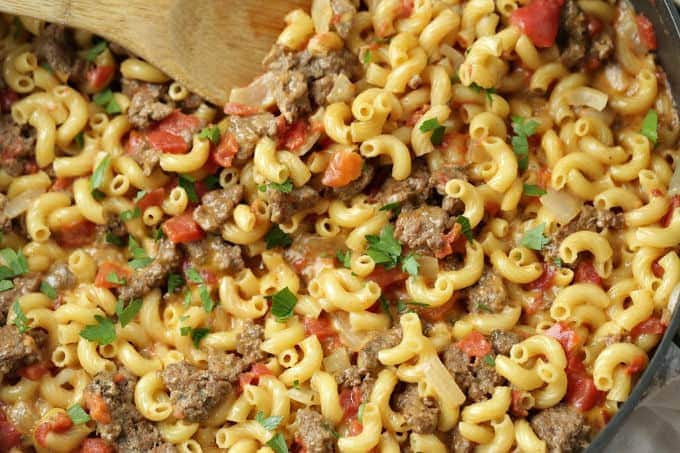 This one-pot Cheeseburger Skillet Casserole is just like that cheeseburger macaroni we all loved as kids, but only better because it is homemade. It's an easy and delicious budget-friendly dinner idea.