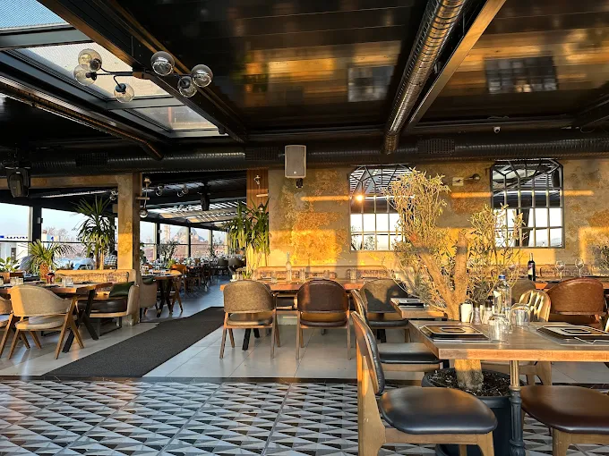Modern interior of Lotiz rooftop shisha lounge in Istanbul.