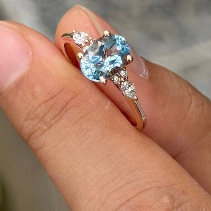 Client photo of Oval Cut Aquamarine Diamond Ring - Azure