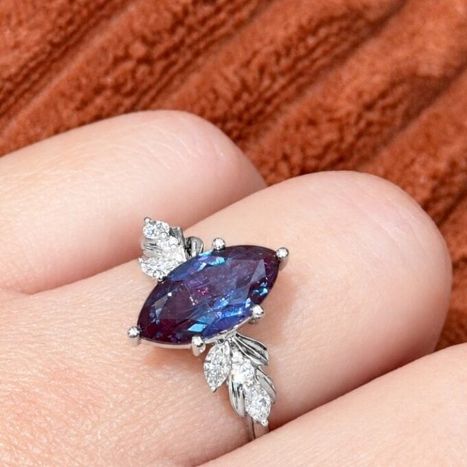 Client photo of Botanical Marquise Cut Alexandrite Ring – Alyssa