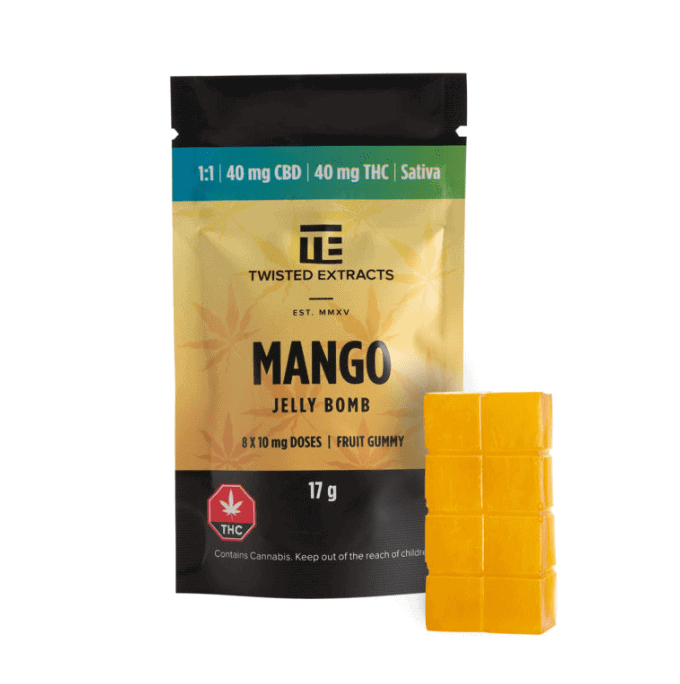 Twisted Extracts - Mango 1:1 Jelly Bomb- Sativa (40mg THC + 40mg CBD)
