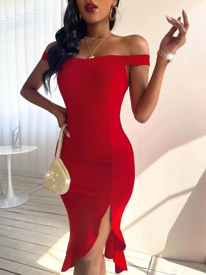 Split Thigh Ruffle Hem Dress - Image 6