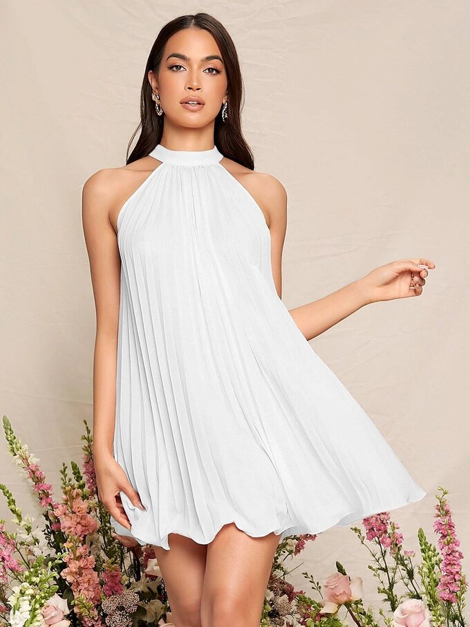 Tie Back Pleated Halter Dress