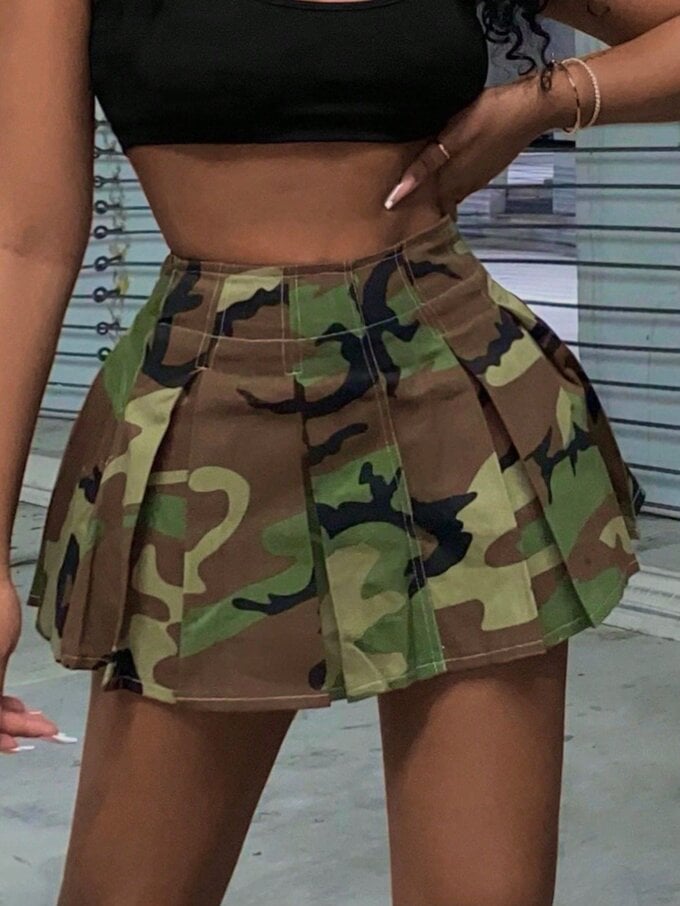 Camo Print Pleated Skirt