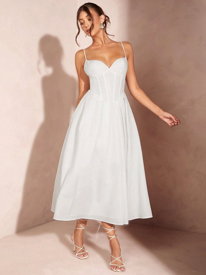 A-Line Midi Dress With Corset Strap
