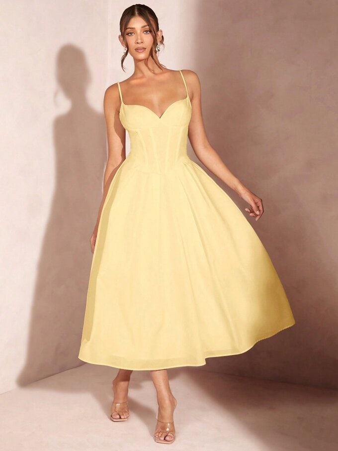 A-Line Midi Dress With Corset Strap - Image 3
