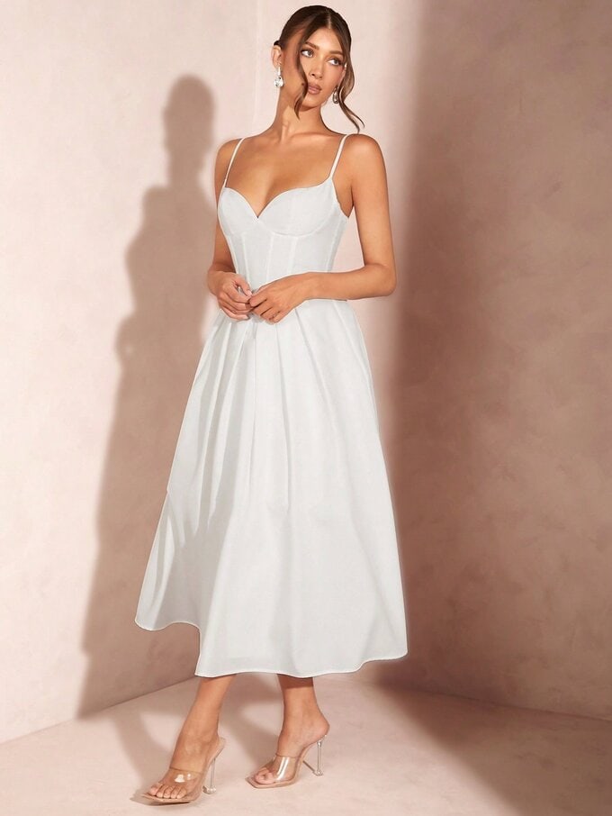 A-Line Midi Dress With Corset Strap - Image 6