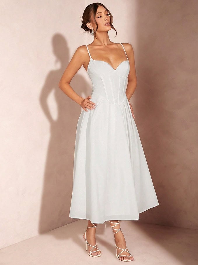 white cotton midi dress for women RIXO Jaclyn Cotton Midi Ivory