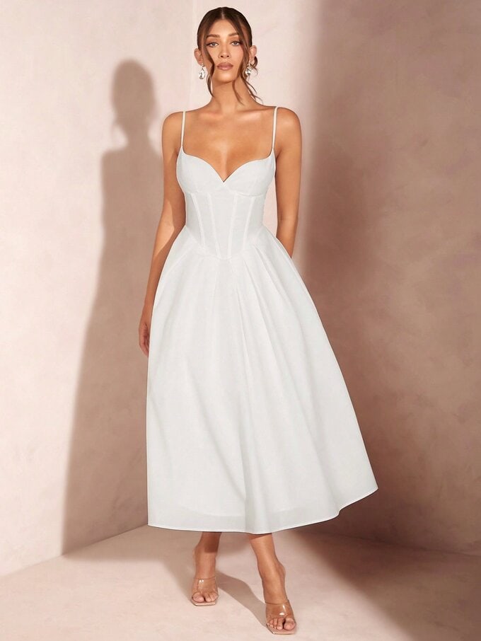 A-Line Midi Dress With Corset Strap - Image 11