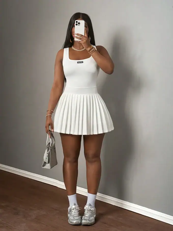 Women’s Casual U-Neck Racer Vest Mini Dress with Pleated Skirt & Shorts - Image 18