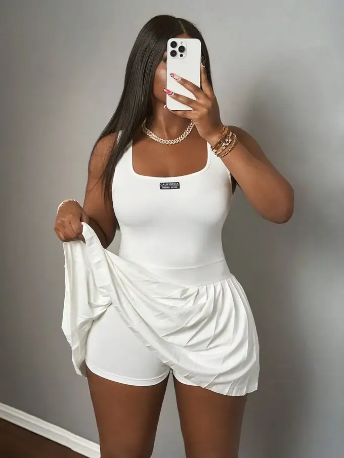 Women’s Casual U-Neck Racer Vest Mini Dress with Pleated Skirt & Shorts - Image 14