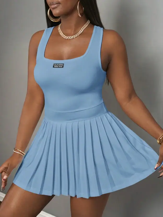Women’s Casual U-Neck Racer Vest Mini Dress with Pleated Skirt & Shorts - Image 10