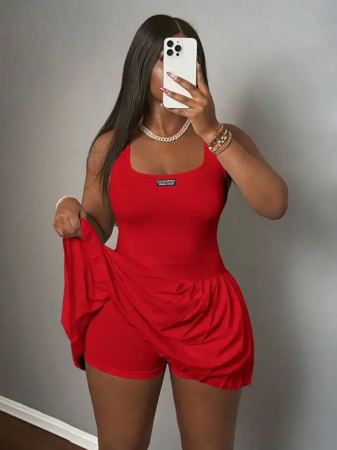 Women’s Casual U-Neck Racer Vest Mini Dress with Pleated Skirt & Shorts - Image 6
