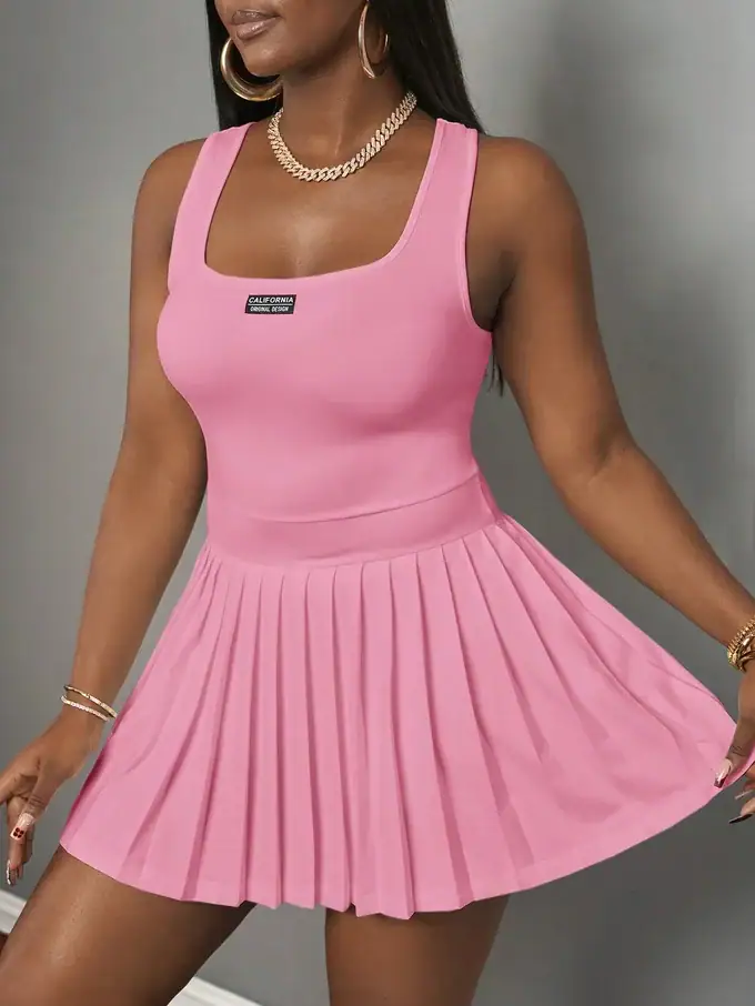 Women’s Casual U-Neck Racer Vest Mini Dress with Pleated Skirt & Shorts - Image 20