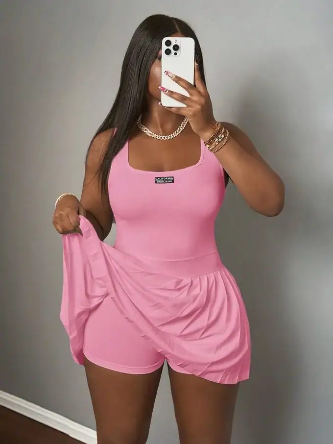 Women’s Casual U-Neck Racer Vest Mini Dress with Pleated Skirt & Shorts - Image 19