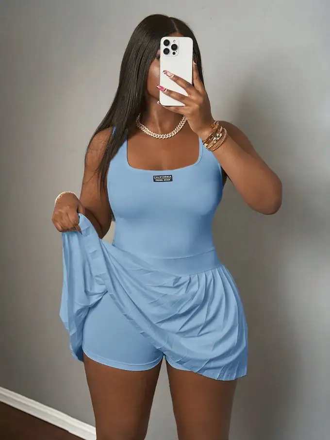 Women’s Casual U-Neck Racer Vest Mini Dress with Pleated Skirt & Shorts - Image 12