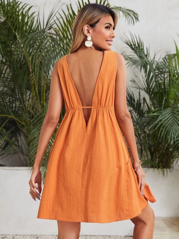 Plunging Neck Drawstring Dress - Image 3