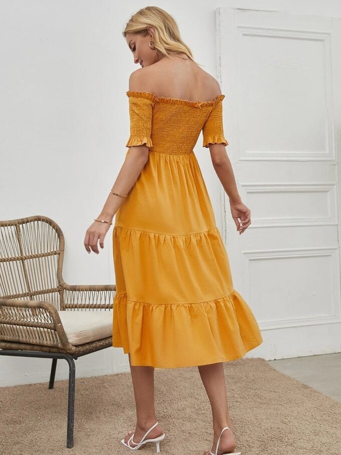 Off Shoulder Shirred Dress - Image 2