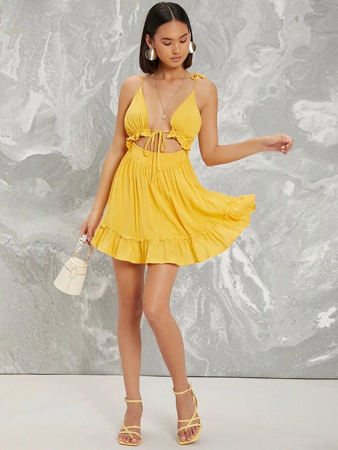 Self-Tie Cami Ruffled Mini Dress - Image 6