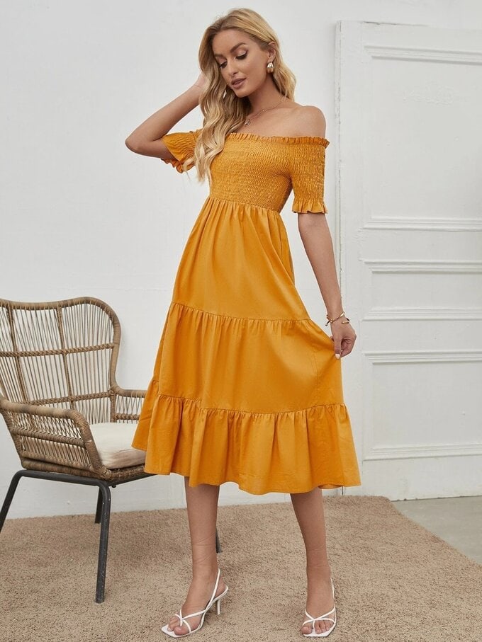 Off Shoulder Shirred Dress - Image 3