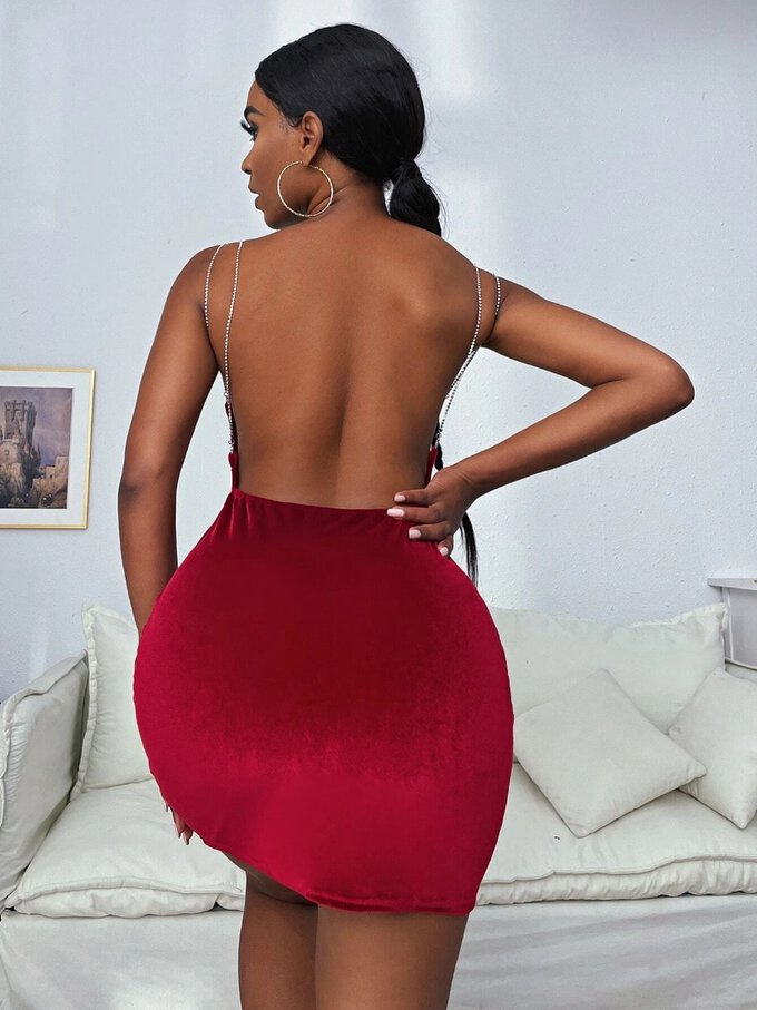 Velvet Chain Backless Cami Dress - Image 6