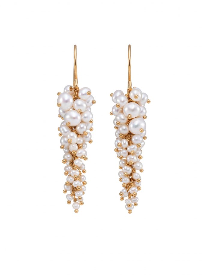 Pearl drop earrings in gold vermeil by Kate Wood Jewellery