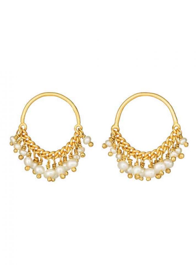 Pearl and Gold Loop Stud Earrings