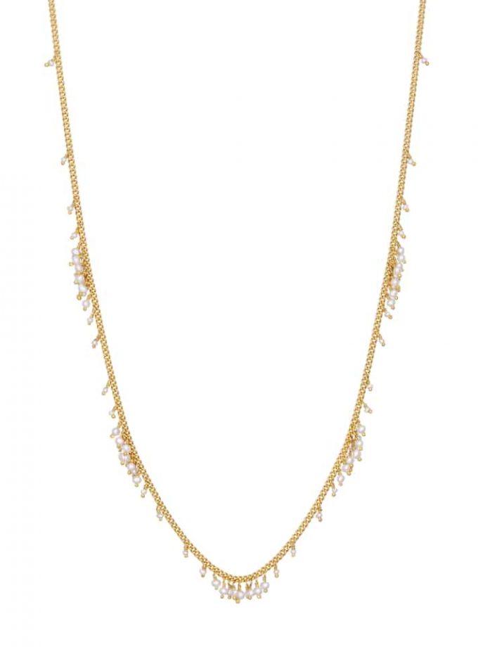 Pearl and Gold Scattered Row Necklace
