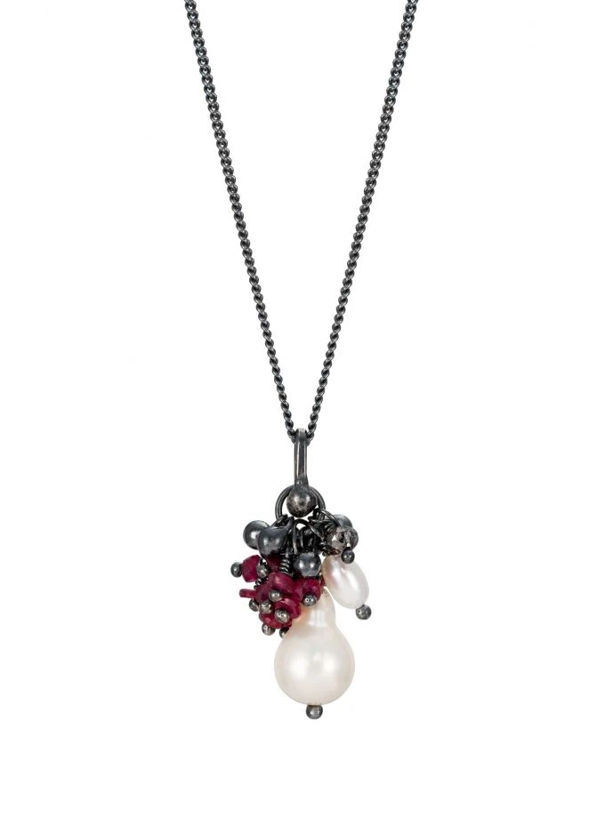 Pearl Drop Pendant Necklace with Ruby and Diamond