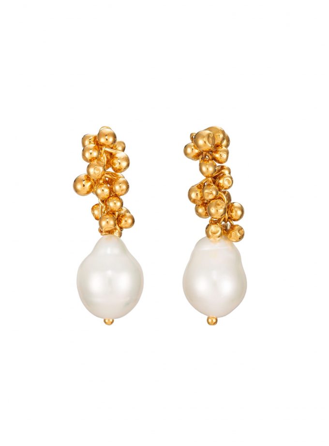 Pearl Drop Stud Earrings in Gold Vermeil