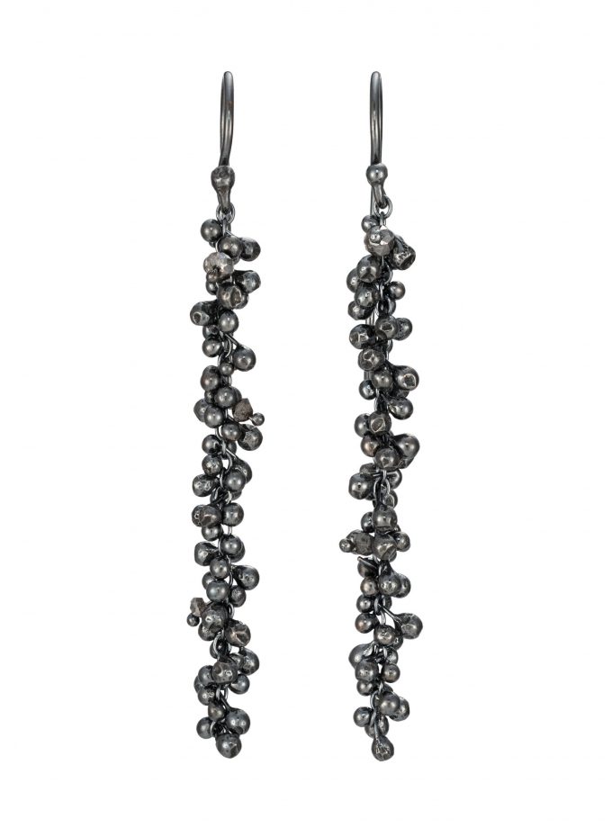 Droplet Column Earrings in Diamond and Oxidised Silver