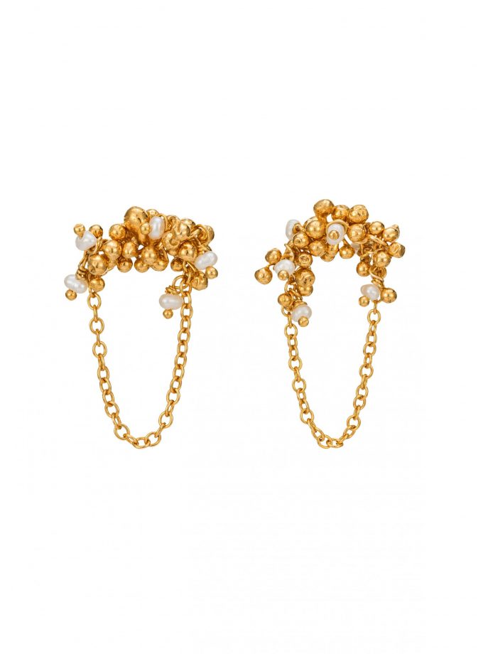 Gold vermeil and pearl loop stud earrings by Kate Wood