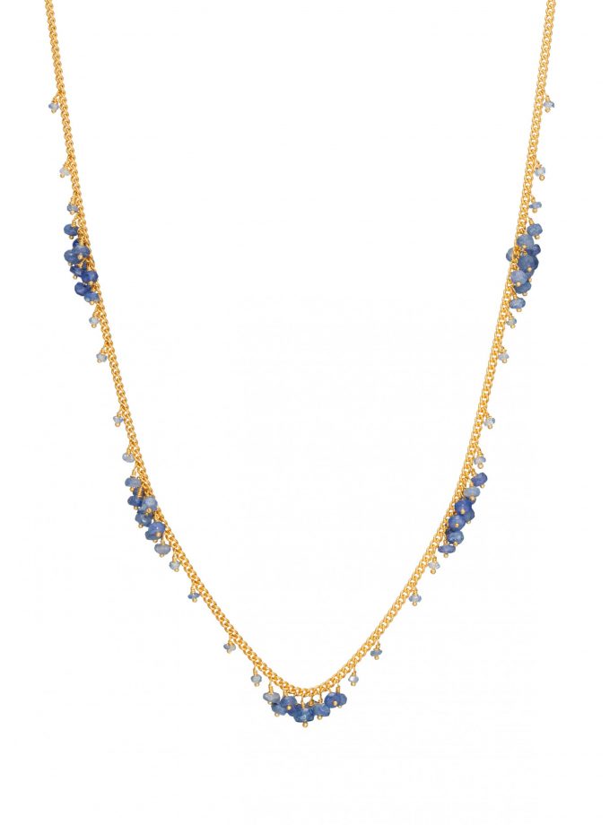 Sapphire and gold plated silver cluster necklace