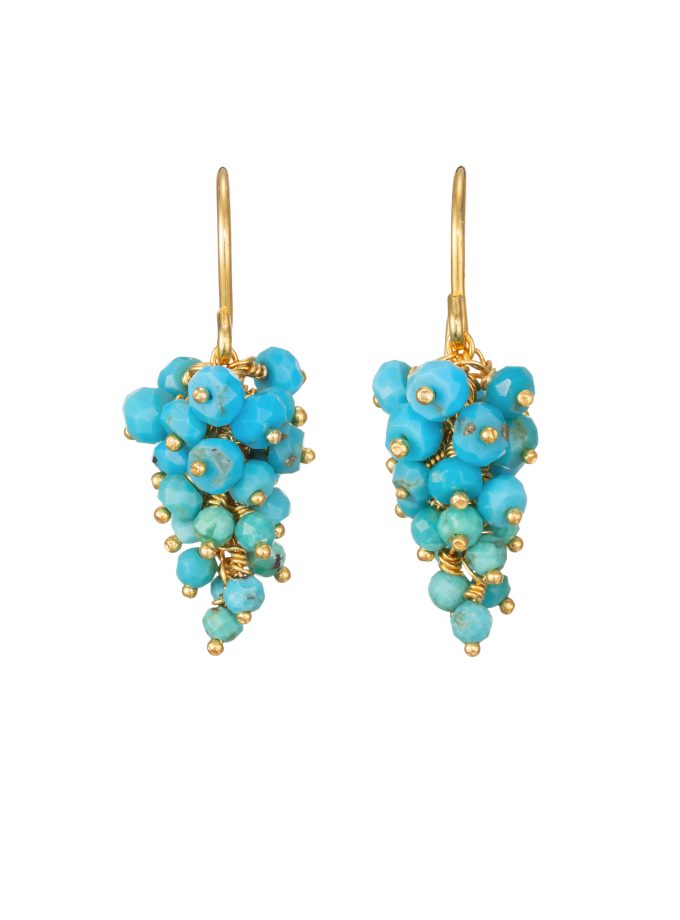 Turquoise bead and gold vermeil grape cluster earrings