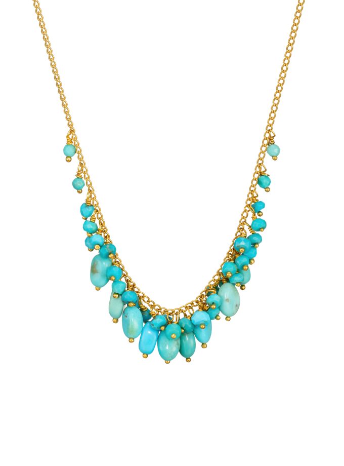 Turquise bead cluster necklace in gold vermeil