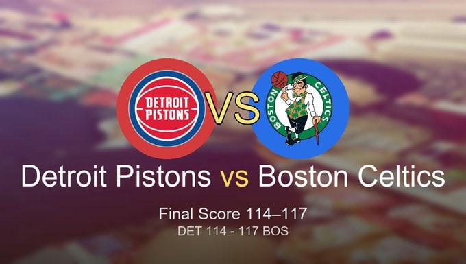 Image showing the DET vs BOS final score and key takeaways from a close Celtics win at TD Garden