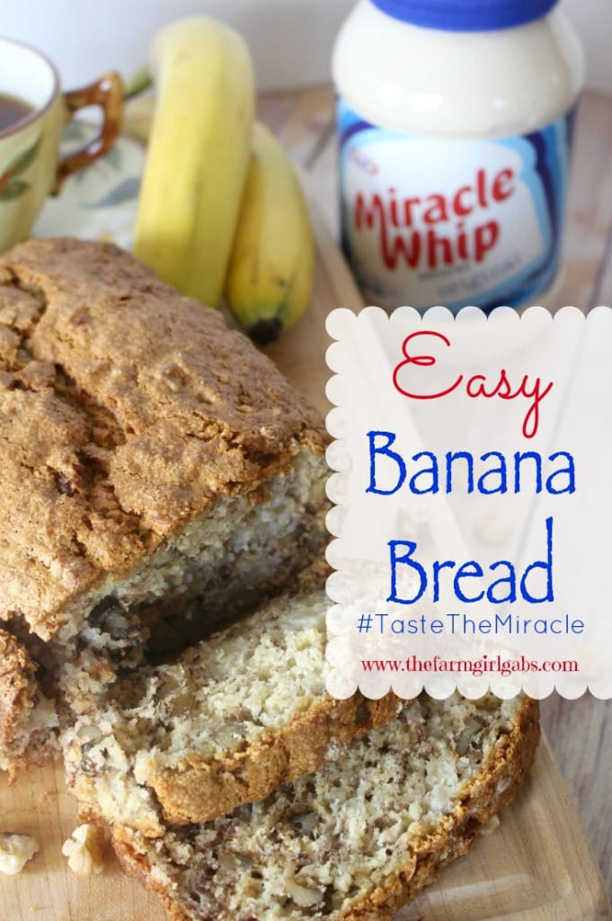 This Easy Banana Bread uses the Original KRAFT MIRACLE WHIP as the secret ingredient. This easy bread recipe is perfect for breakfast, snacks or holidays and special occasions. #AD #TasteTheMiracle