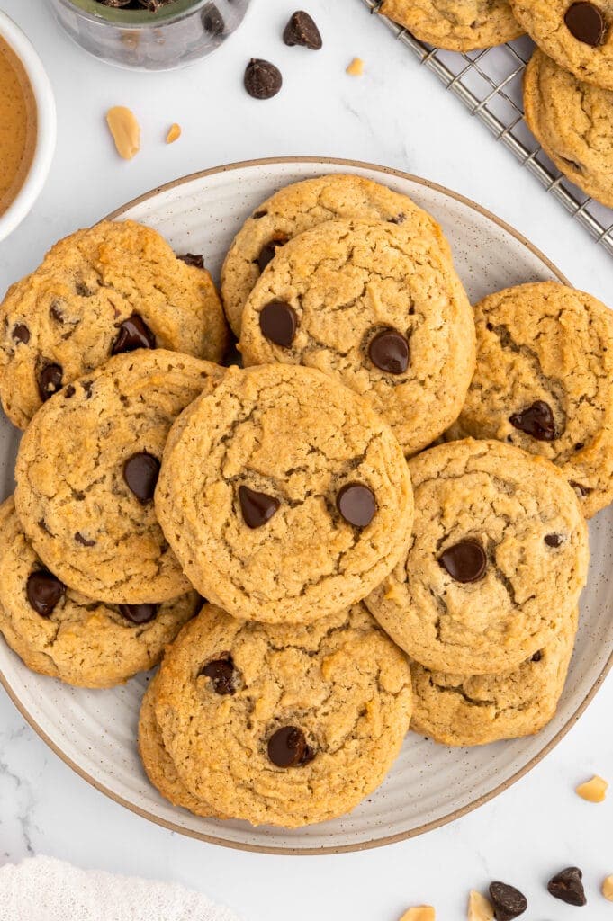 top view of Vegan Peanut Butter Chocolate Chip Cookies