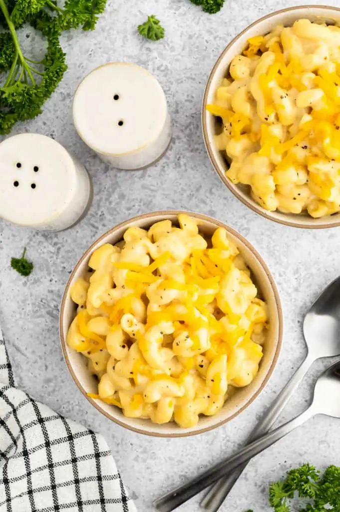 Two bowls of cottage cheese mac and cheese.